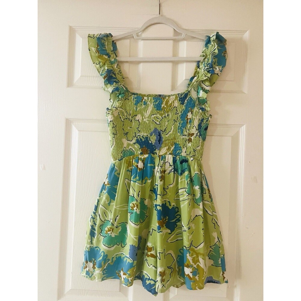 En Creme Floral Smocked Romper S Ruffle Lime Green Blue Summer Festival Boho